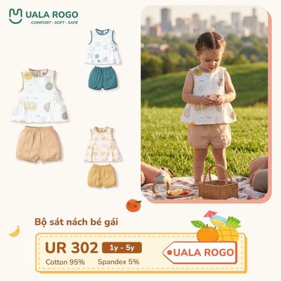Đồ bộ sát nách cho bé Ualarogo 1-5 tuổi vải Cotton co giãn thoáng khí thấm hút UR 302