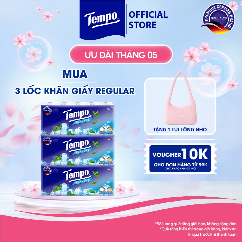[COMBO 3 LỐC x 10 GÓI] Khăn Giấy Bỏ Túi Regular 10 Cao Cấp Tempo- 4 lớp bền dai - Thương hiệu Đức