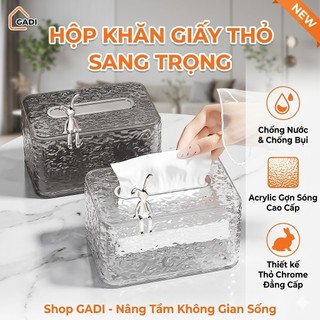 Hộp Đựng Khăn Giấy Nhựa Acrylic Cao Cấp - Thiết Kế Vân Nổi Kim Cương Trong Suốt, Chống Bụi & Dễ Vệ Sinh