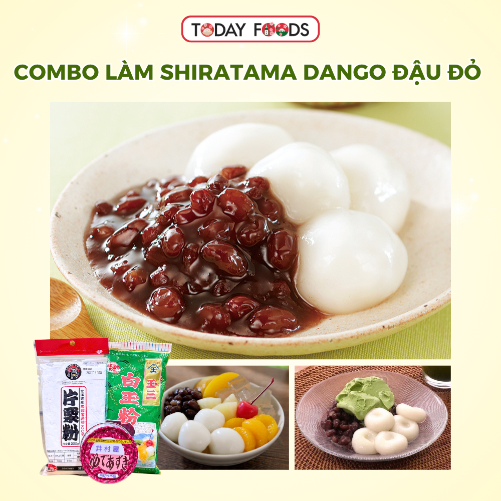 Combo Làm Shiratama Dango Đậu Đỏ Nhật – Viên bánh nếp dẻo kiểu mochi (Đậu Đỏ Imuraya + Bột nếp + tin