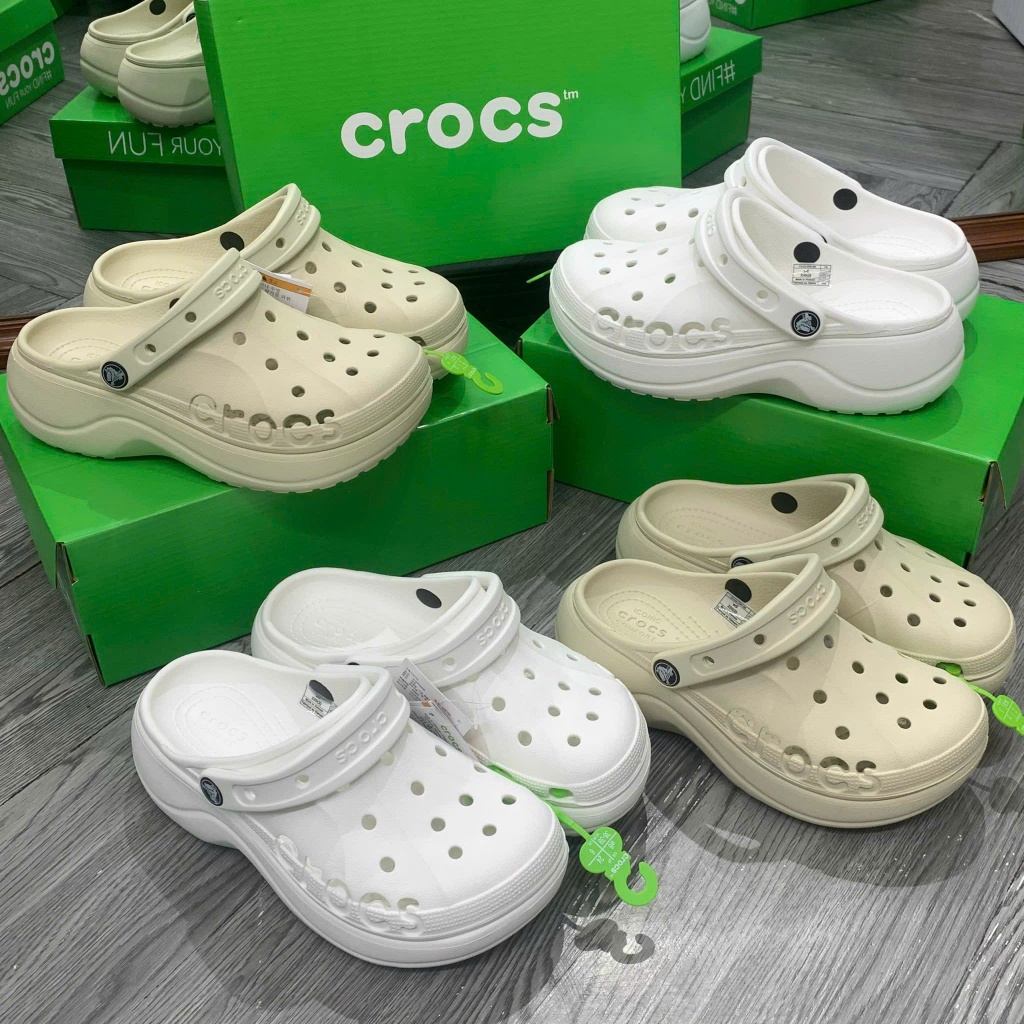 Crocs Đế Cao Chữ Sườn Form Basic Siêu Đẹp - Dép Sục Nữ Full Box Kèm Charm Cao Cấp