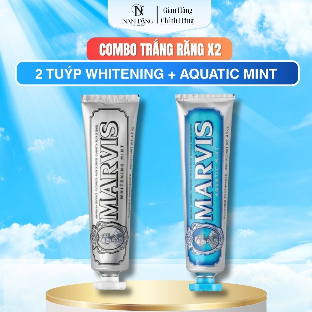 Combo 2 Tuýp Kem Đánh Răng Marvis Whitening Mint & Aquatic Mint 85ML