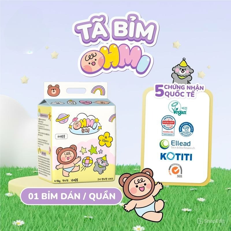[Thế Giới Mẹ Bỉm Sữa] 1 bịch Bỉm OHMI Hàn Quốc – cao cấp, mỏng nhẹ, khô thoáng, an toàn - thegioimeb