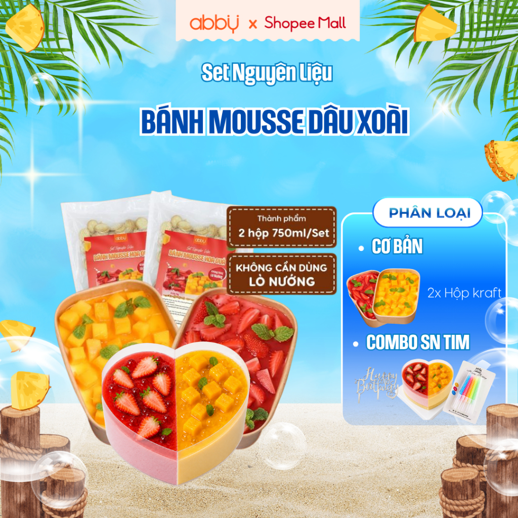 [ABBY] Set làm bánh Mousse Việt quất - Chanh leo Abby nguyên liệu làm bánh  thành phẩm 2 hộp 750ml