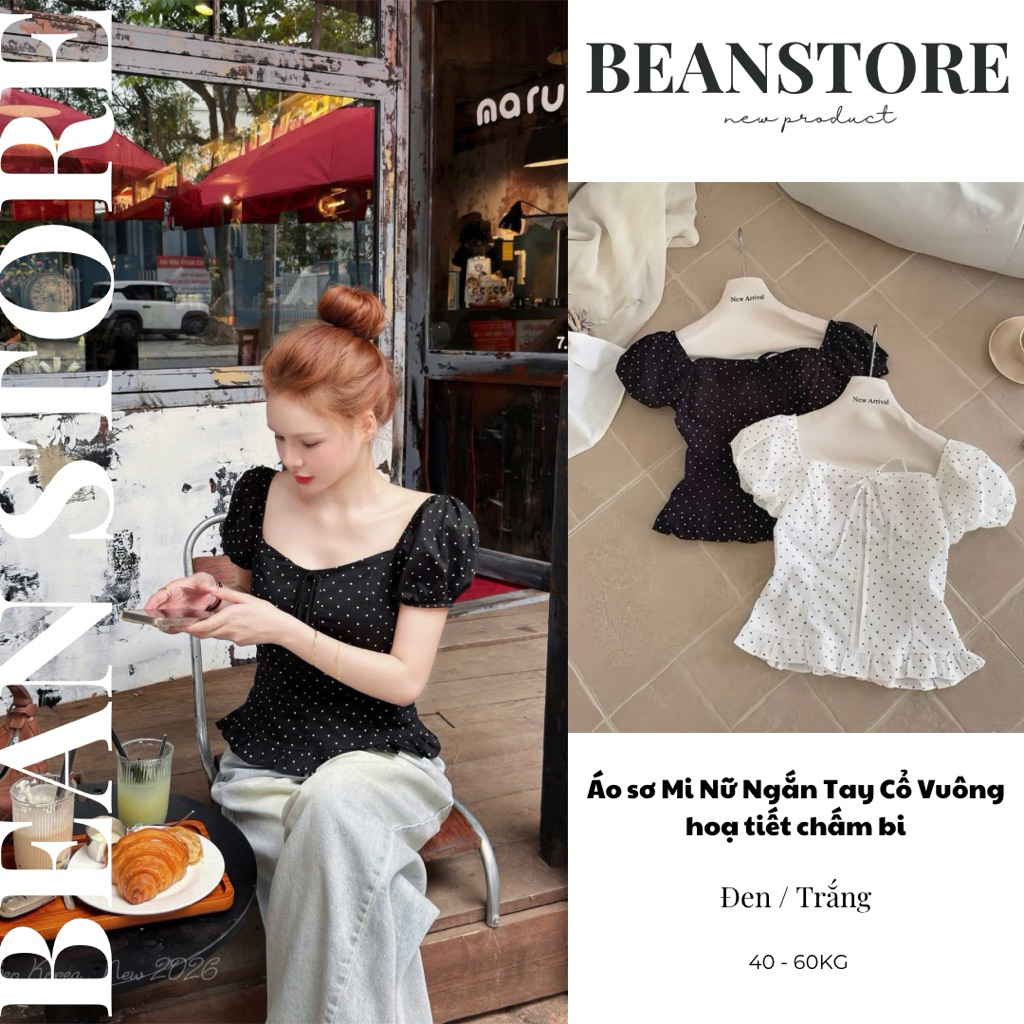 Áo Sơ Mi Nữ Ngắn Tay cổ Vuông hoạ Tiết Chấm Bi Hottrend Áo Sơ Mi kiểu lưng chun hàng loại 1 | BigBuy360 - bigbuy360.vn