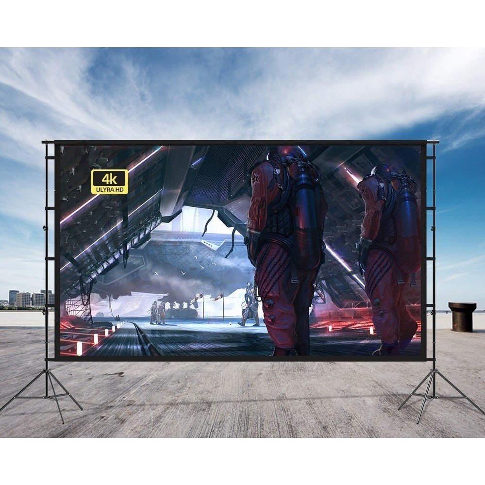 Màn chiếu 2 chân 84inch khung lắp ráp, màn chiếu không nhăn, chiếu 2 mặt trước sau sắc nét