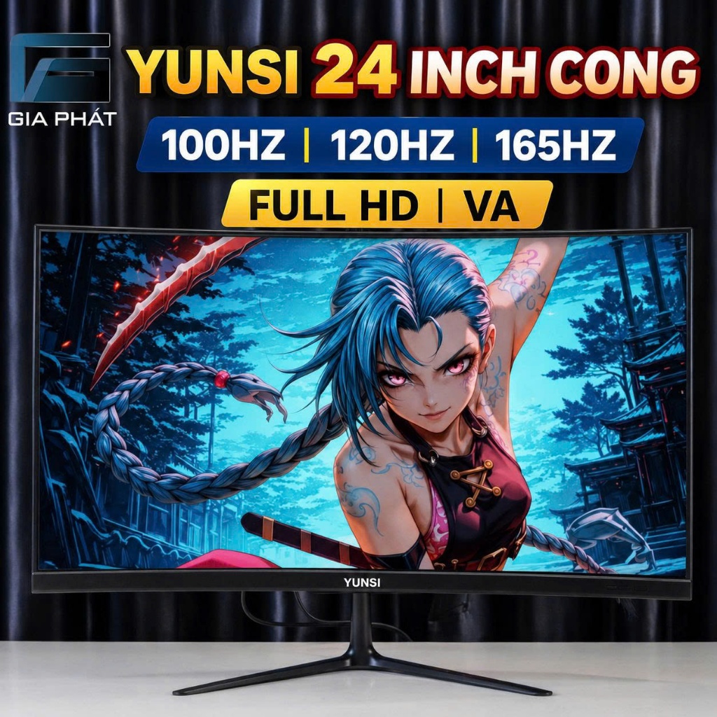 Màn hình cong PC gaming Yunsi Y240Q8 Y240Q7 24 inch 100hz 120hz 165hz FULL HD 1ms HDMI VGA Trắng Đen