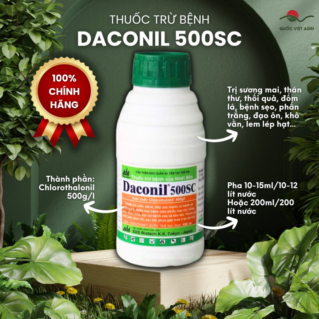 Thuốc trừ nấm bệnh DACONIL 500SC Nhật Bản (chai 240ml) - Chlorothalonil 500g/l Trị thán thư, sương m