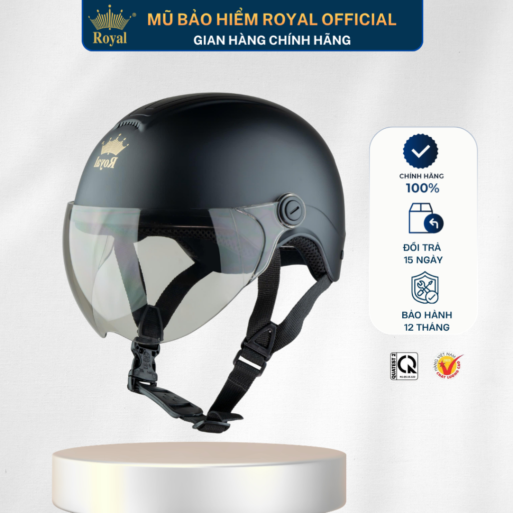 Mũ Bảo Hiểm Royal Nửa Đầu Chính Hãng M103K Gọn Nhẹ Cho Nam Nữ, Nón Bảo Hiểm Royal Có Kính Chắn Gió B
