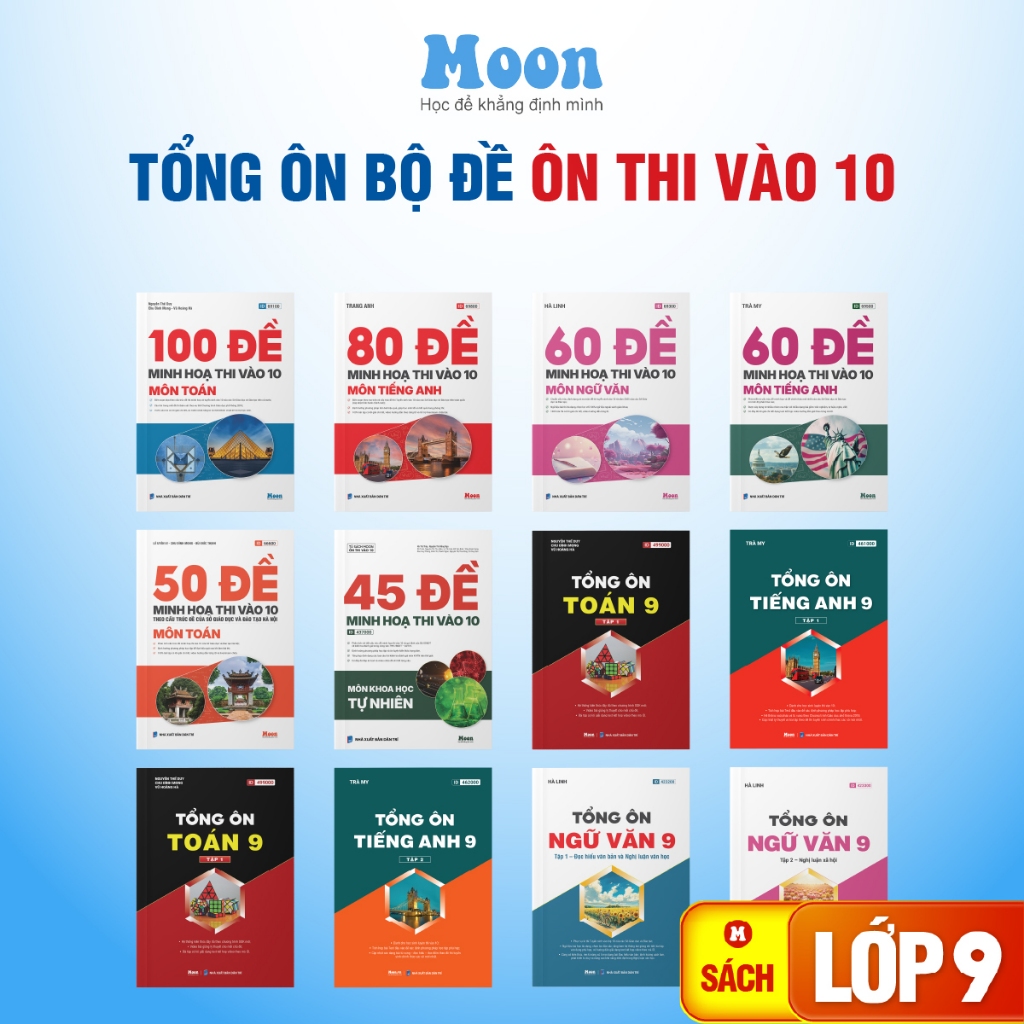 Sách Tổng ôn toán học ngữ văn tiếng anh lớp 9 sách ôn thi vào 10 cho 2k12 - Moonbook