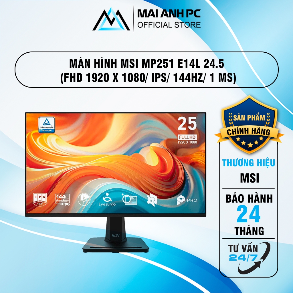 Màn hình Gaming MSI Pro MP251 | 24.5 inch, Full HD, IPS, 100Hz, 1ms, phẳng/ MP251 E14L 24.5″ (FHD 19