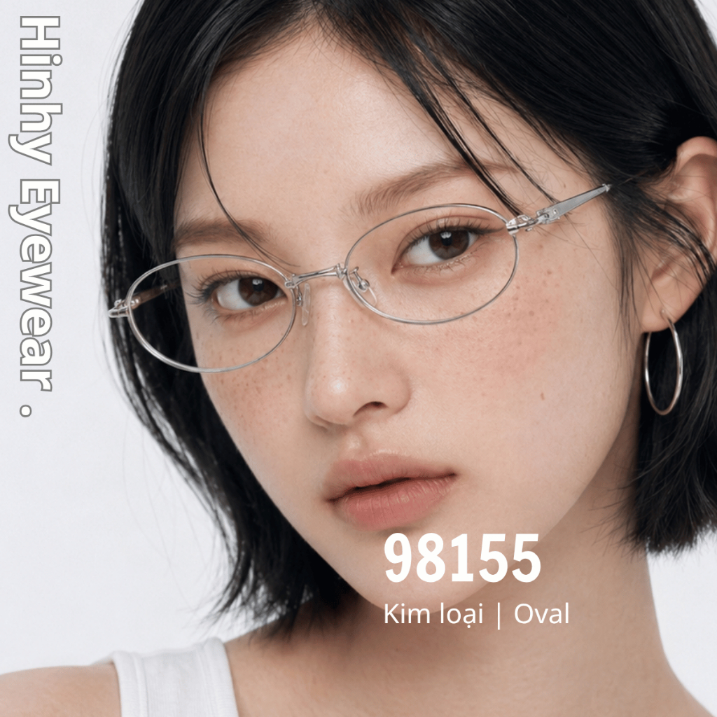 Gọng kính oval gập kim loại Tiệm Kính Hinhy [hỗ trợ lắp cận] thời trang nữ nhỏ gọn, dễ đeo 98155