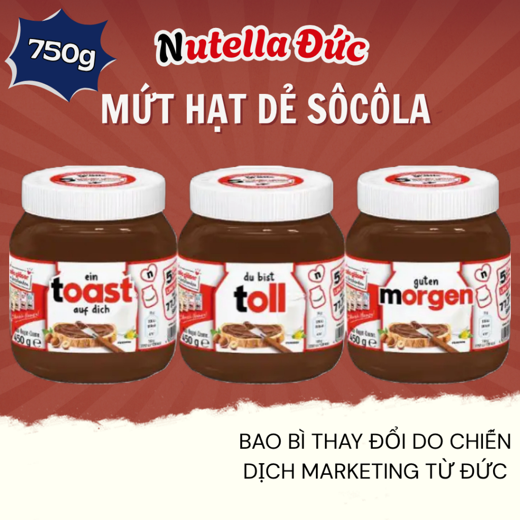 [Mẫu mới từ Đức] Mứt hạt dẻ Nutella 750g - Xuất xứ: Đức*hũ thủy tinh* HSD:12.2026