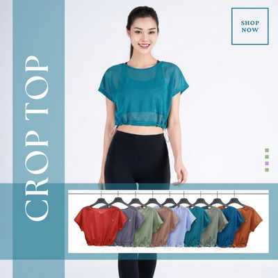 Áo Croptop Lưới Dây Rút Livan LV24N01F207 Mặc Ngoài Tập Gym Yoga, Thoáng Khí, Dễ Phối Bra, Tôn Dáng Tự Nhiên