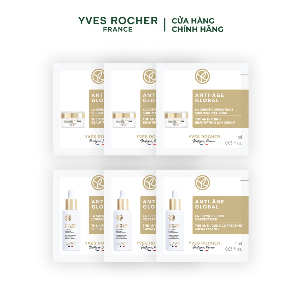 Set 6 serum & kem dưỡng ban ngày chống lão hóa toàn diện Anti-Age Global Yves Rocher (6x1ml)