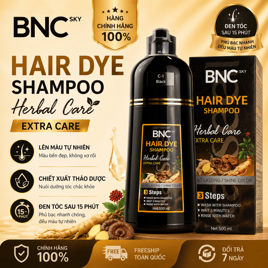 Dầu Gội Phủ Bạc Màu Nâu KARSEELL BNC C2 500ml Thảo Dược Thiên Nhiên, Gội Nhuộm Tóc Nâu Thời Trang