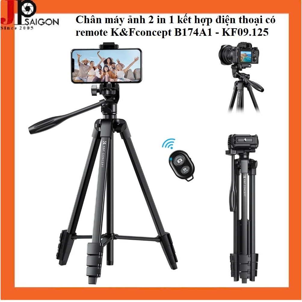Chân máy ảnh 2 in 1 kết hợp điện thoại có remote K&Fconcept B174A1 - KF09.125
