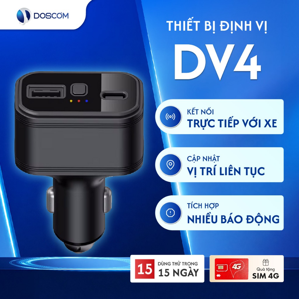 (Hỏa tốc - HN) Thiết Bị Định Vị Ô Tô Dạng Tẩu Thuốc Doscom DV4 - Tích Hợp Định Vị GPS Theo Thời Gian