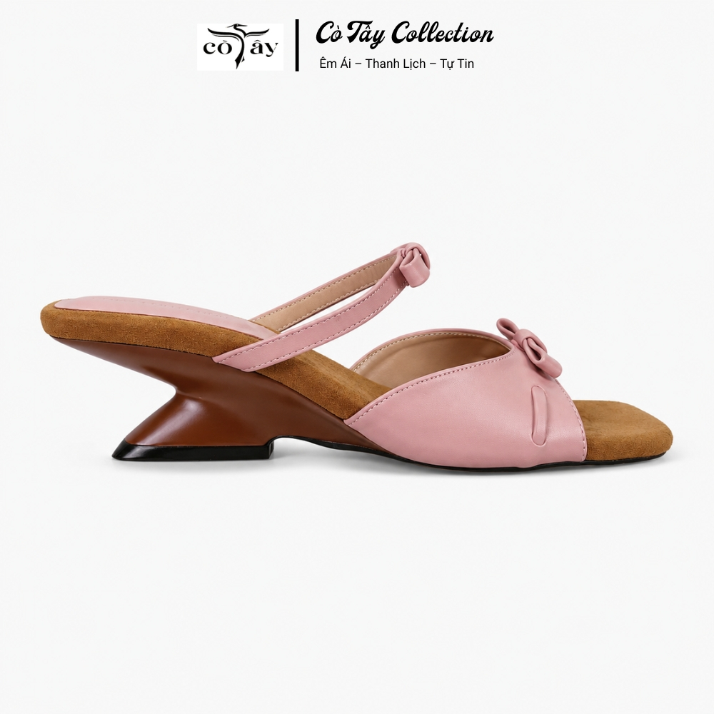 Giày Cao Gót Nữ Cò Tây Collection G91 Guốc 2 Quai Ngang Gắn Nơ