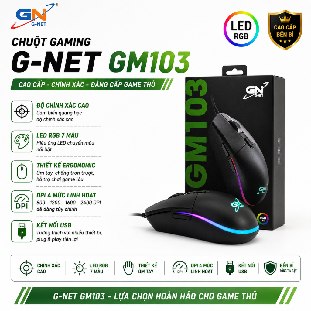 Thanh lý chuột gaming G-NET GM103 RGB 7200 DPI chính hãng loại 1 giá cực tốt