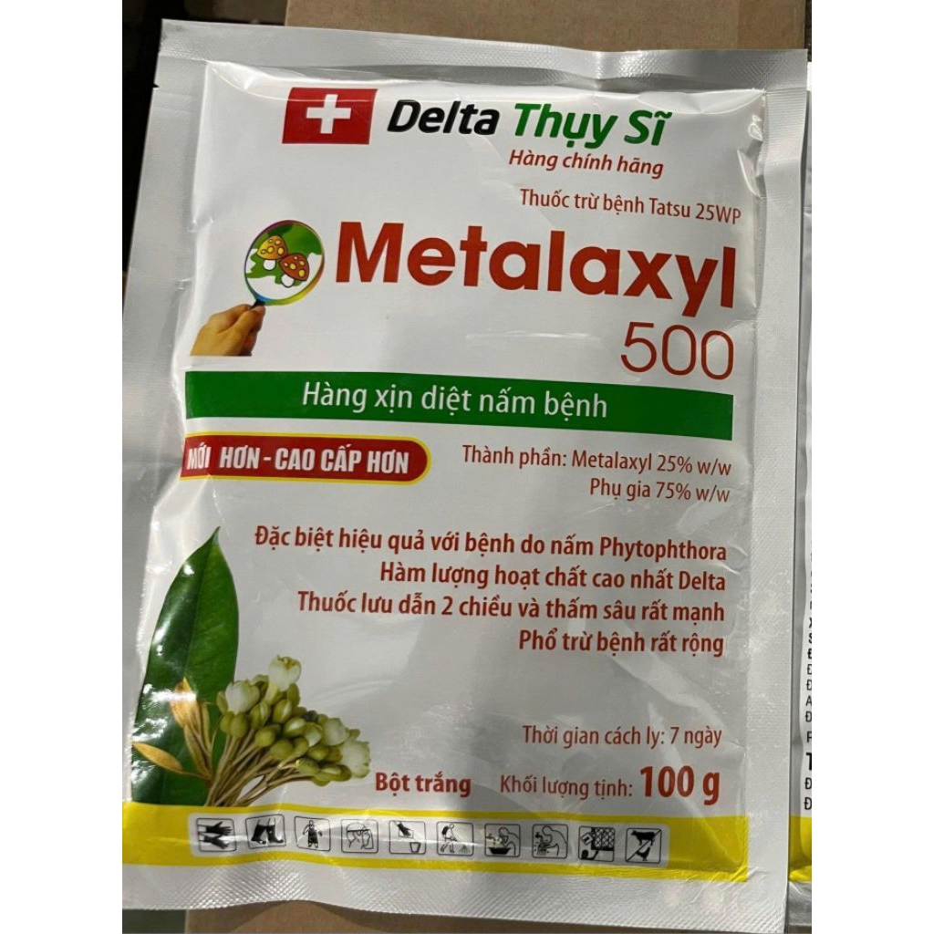 Metalaxyl 500WP gói 100gr lưu dẫn 2 chiều, trừ thán thư, vàng lá, đốm trắng...