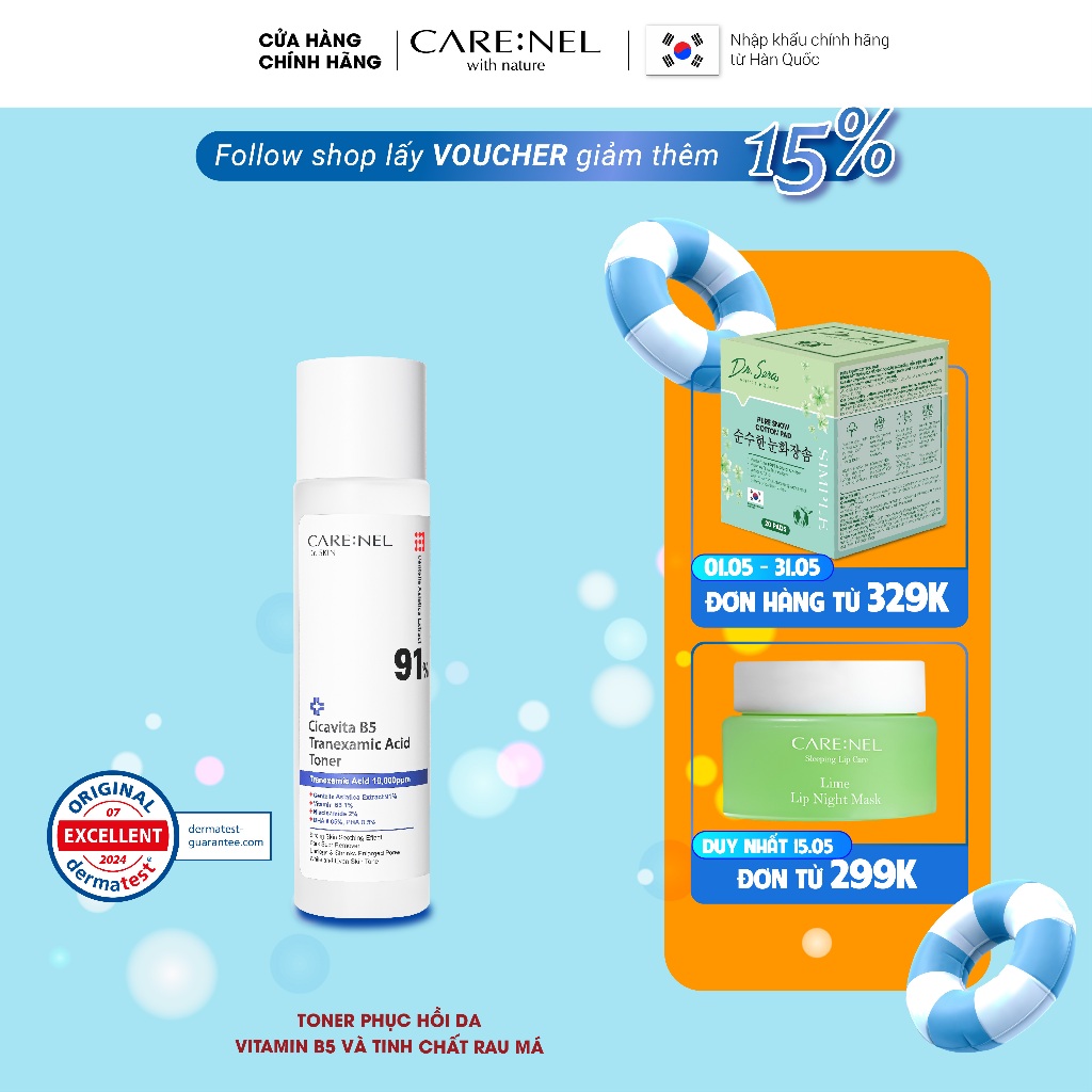 Toner B5 dưỡng ẩm, mờ nám, phục hồi da thương tổn CARE:NEL CICA VITA B5 TRANEXAMIC ACID 155ml