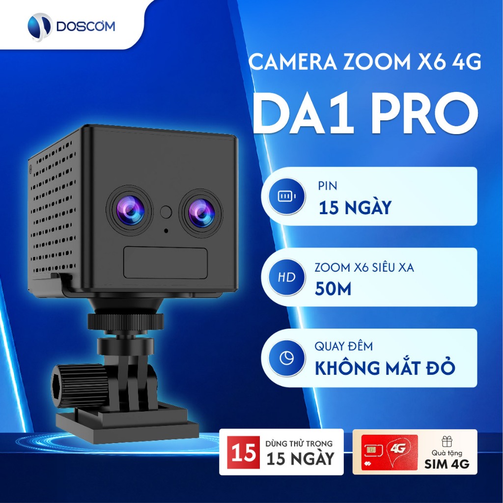 (Tặng Sim 4G) Camera 4G Mini Doscom DA1 Pro Zoom X6 Giám Sát An Ninh 360 độ - Đàm Thoại 2 Chiều