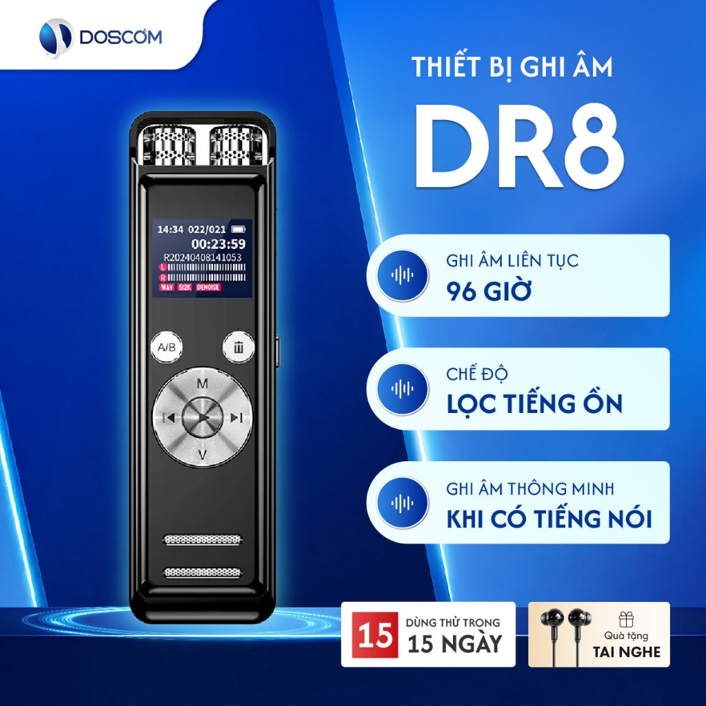 Thiết Bị Ghi Âm Chuyên Dụng DR8 DOSCOM - Công Nghệ A.I Ghi Âm Thông Minh
