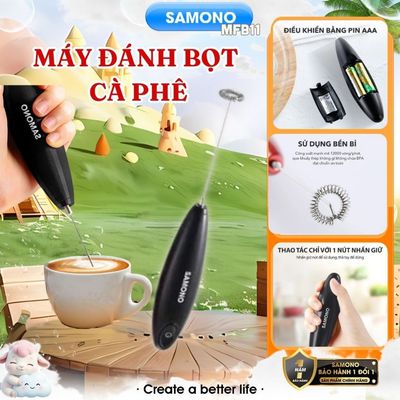 (BH 1 năm) Máy tạo bọt cà phê Samono SW-MFB11 đen, cầm tay không dây, dùng pin tiện lợi sử dụng máy đánh trứng đánh bọt