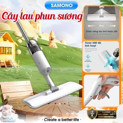 Samono Cây lau nhà phun sương thông minh BCT816 đầu xoay 360 độ  sàn sạch nhanh khô sợi Microfiber - BH 1 năm