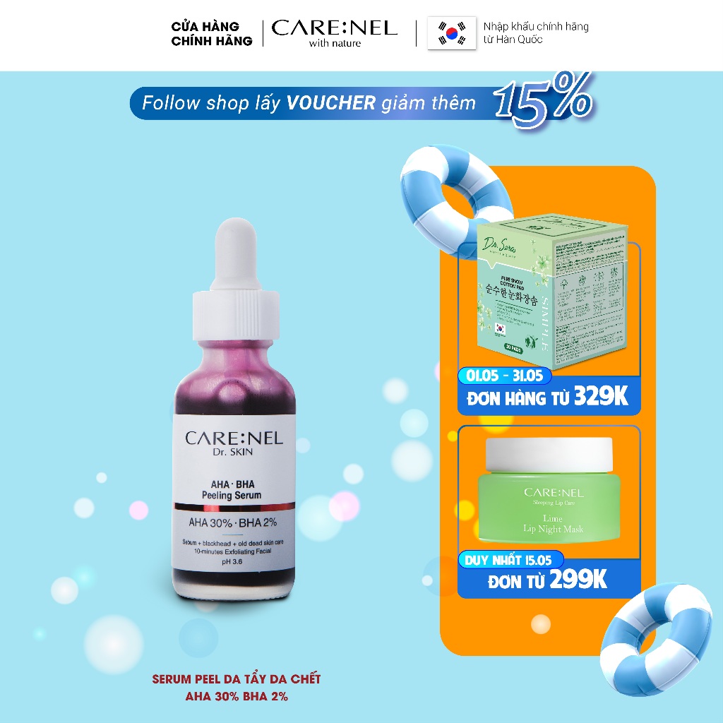 Serum peel da aha bha tẩy tế bào chết giảm mụn CARE:NEL AHA BHA PEELING SERUM 30ml