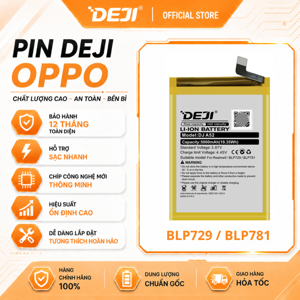 Pin Deji Dành Cho Oppo A52 / A72 / A92 (4880mAh) | BLP781 | BLP729