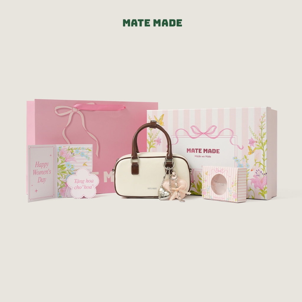 Set Quà Tặng MATE MADE Luna Moment Box, Túi Xách Tay Luna Kèm Charm, Vòng Tay, Hộp Quà Hồng (Tặng Bạ