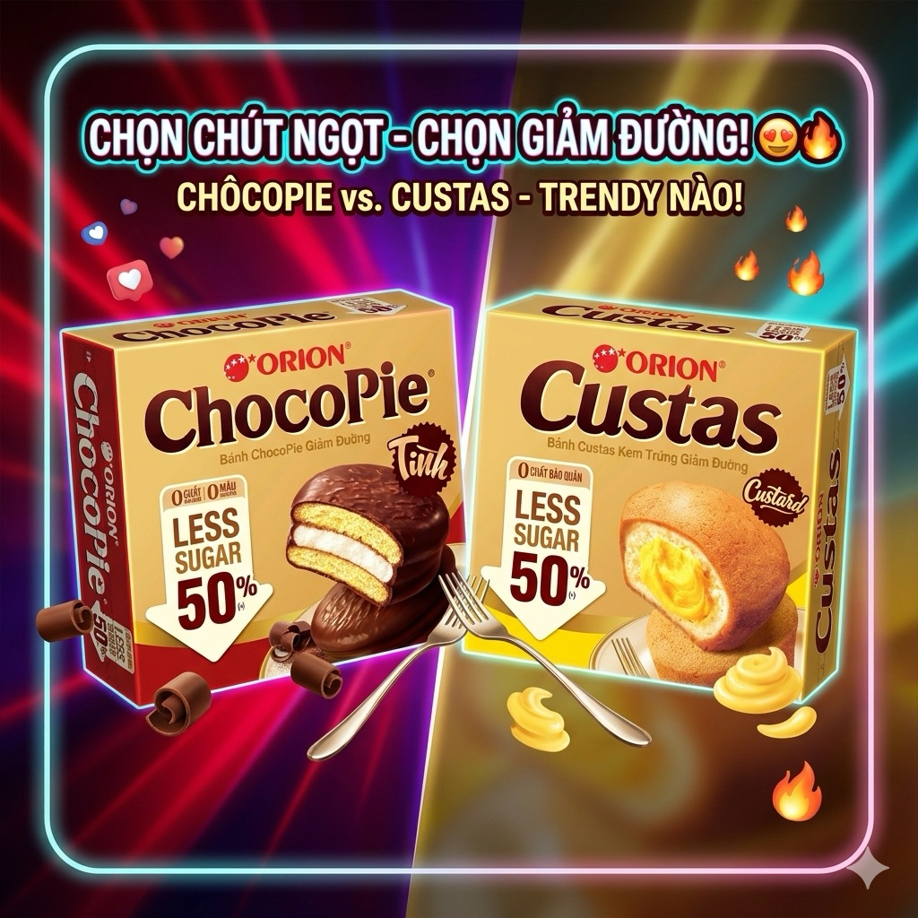 [12P] [12P] Combo 2 hộp Bánh Chocopie và Custas Less Sugar (Ít Đường)