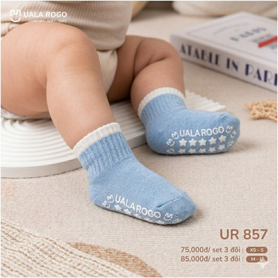 Tất chống trượt cho bé Ualarogo vải Cotton lớp ma sát ở bàn chân an toàn giữ ấm 856