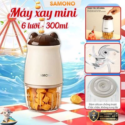 Máy xay thực phẩm mini đa năng Samono SW-MC200, 6 lưỡi dao, dung tích 300ml, 200W, xay nhuyễn cho bé hình gấu bear