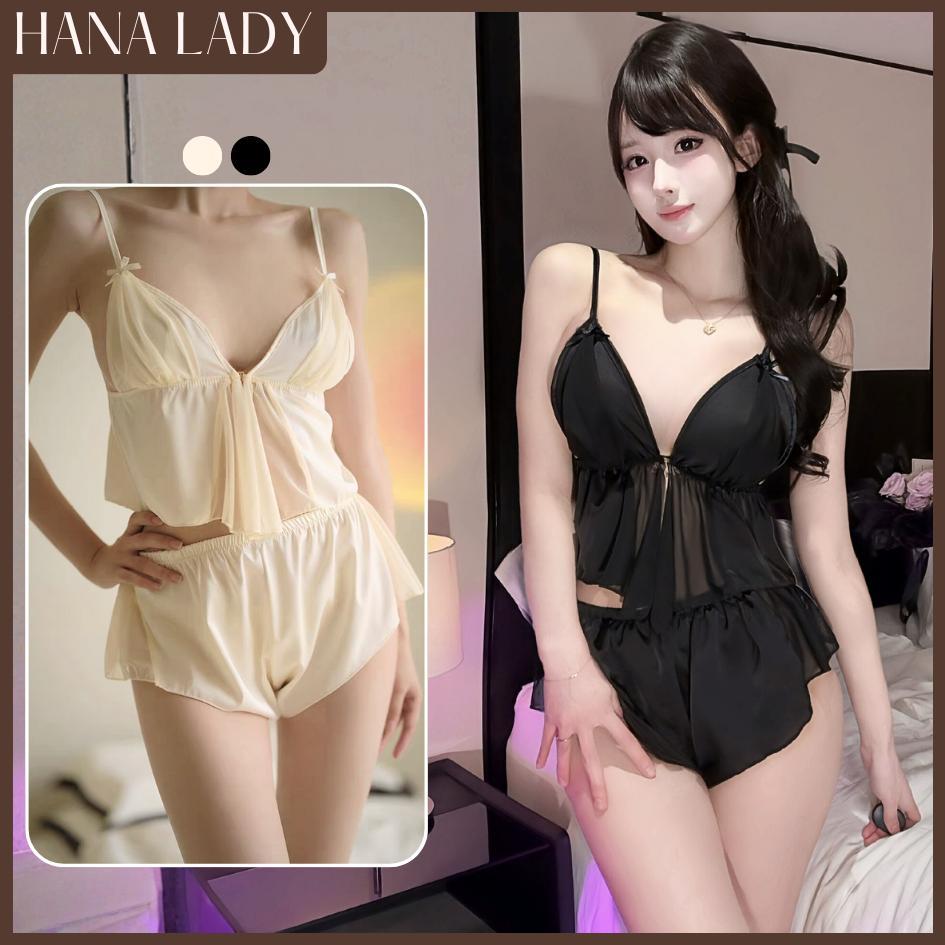 Đồ Ngủ Nữ Cao Cấp - Bộ Ngủ Lụa 2 Dây Xẻ Tà Phối Ren Form Ngắn HanaLady - VN585 | BigBuy360 - bigbuy360.vn