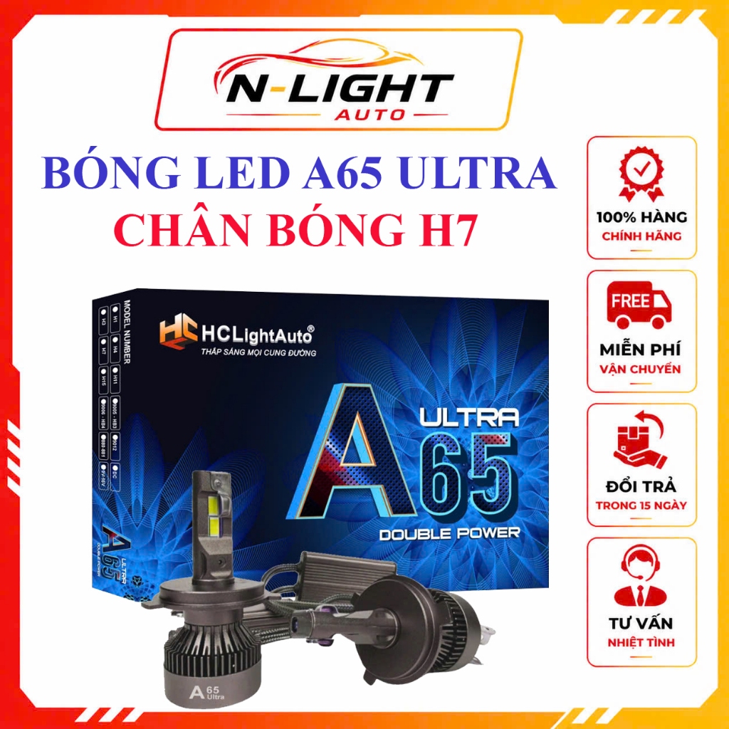 Bóng Đèn LED Pha A65 ULTRA Chân H7 Siêu Sáng