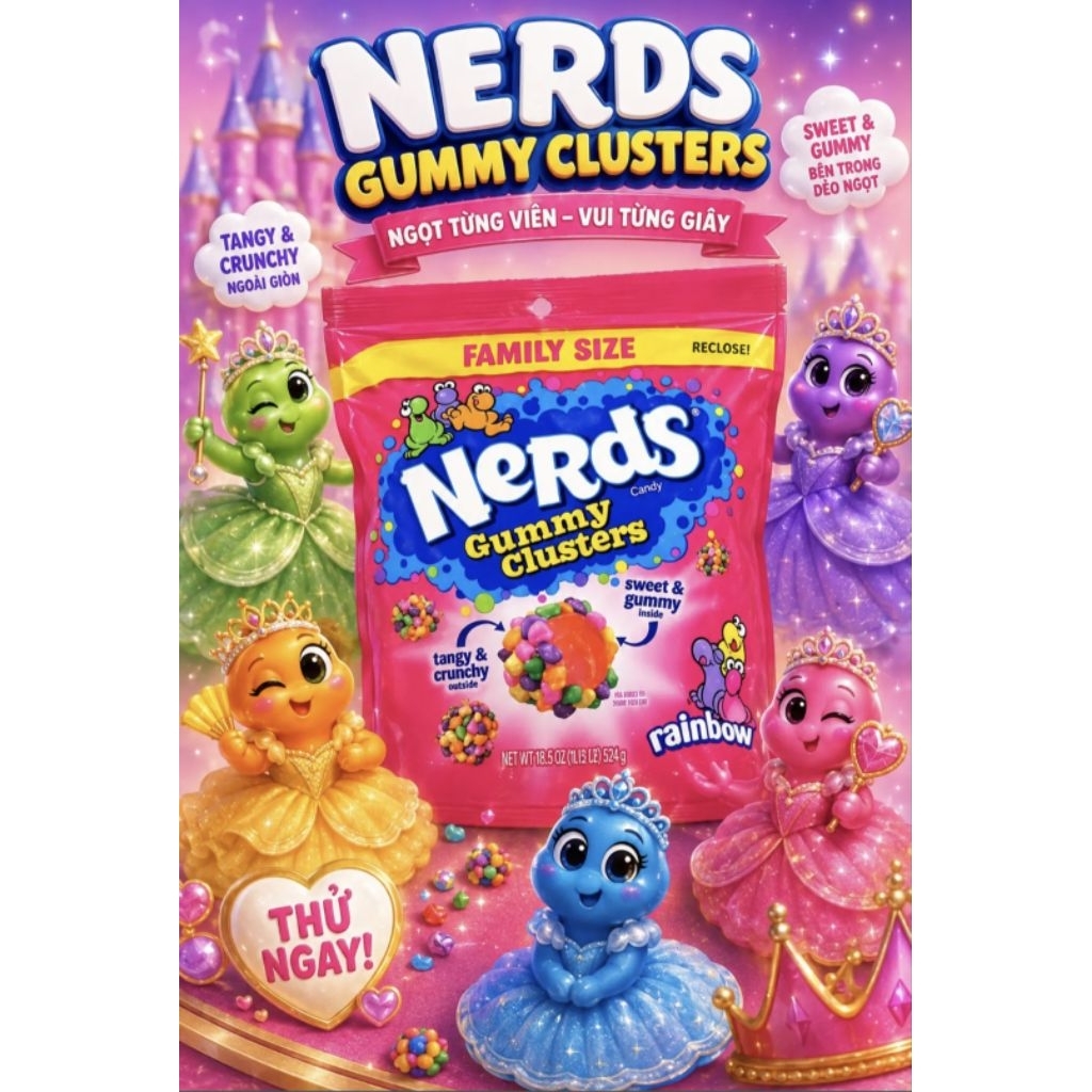 KẸO NERDS MỶ CẦU VỒNG BỌC CỐM HỒNG DATE T12/2025