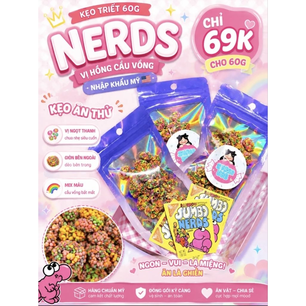 KẸO NERDS HỔNG  CẦU VÒNG BỌC CỐM MỸ TRIẾT