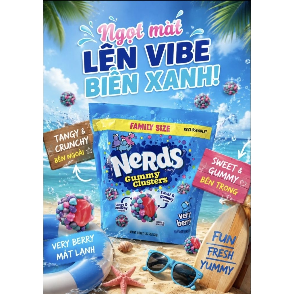 KẸO NERDS MỸ CẦU VỒNG BỘC CỐM XANH  DATE 2027