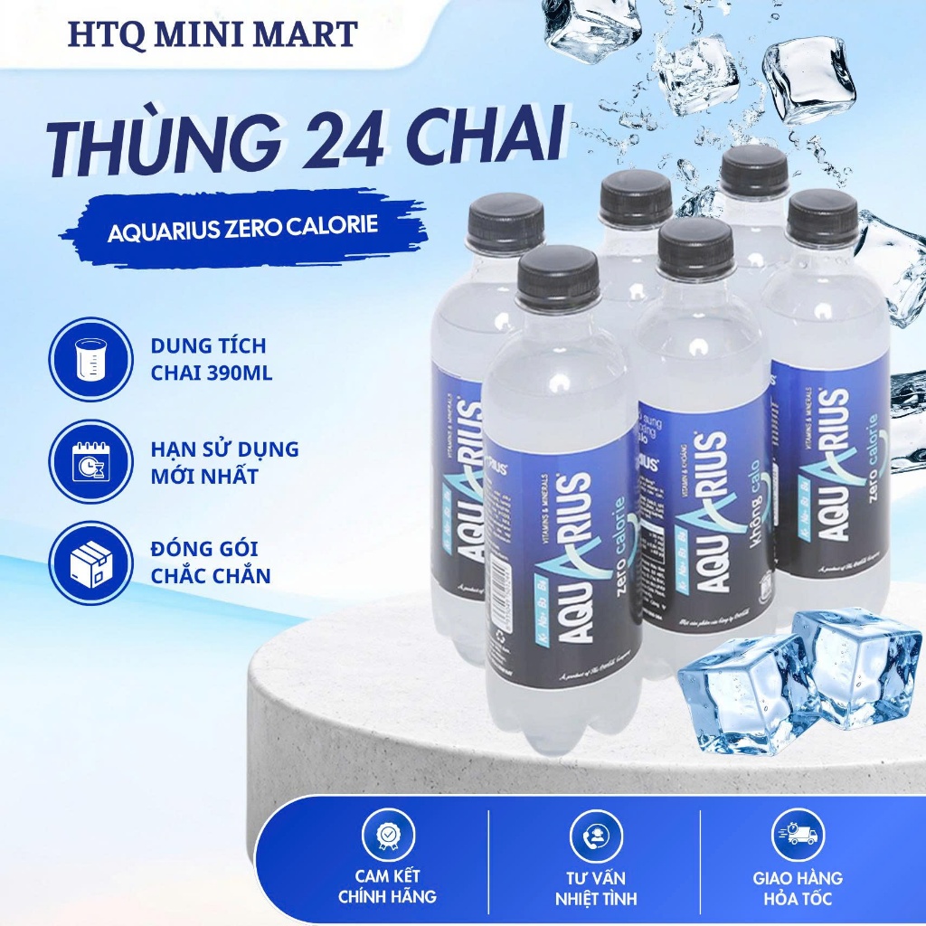 Thùng 24 chai nước uống Aquarius không đường 390ml bù khoáng giải khát nhanh vị thanh mát