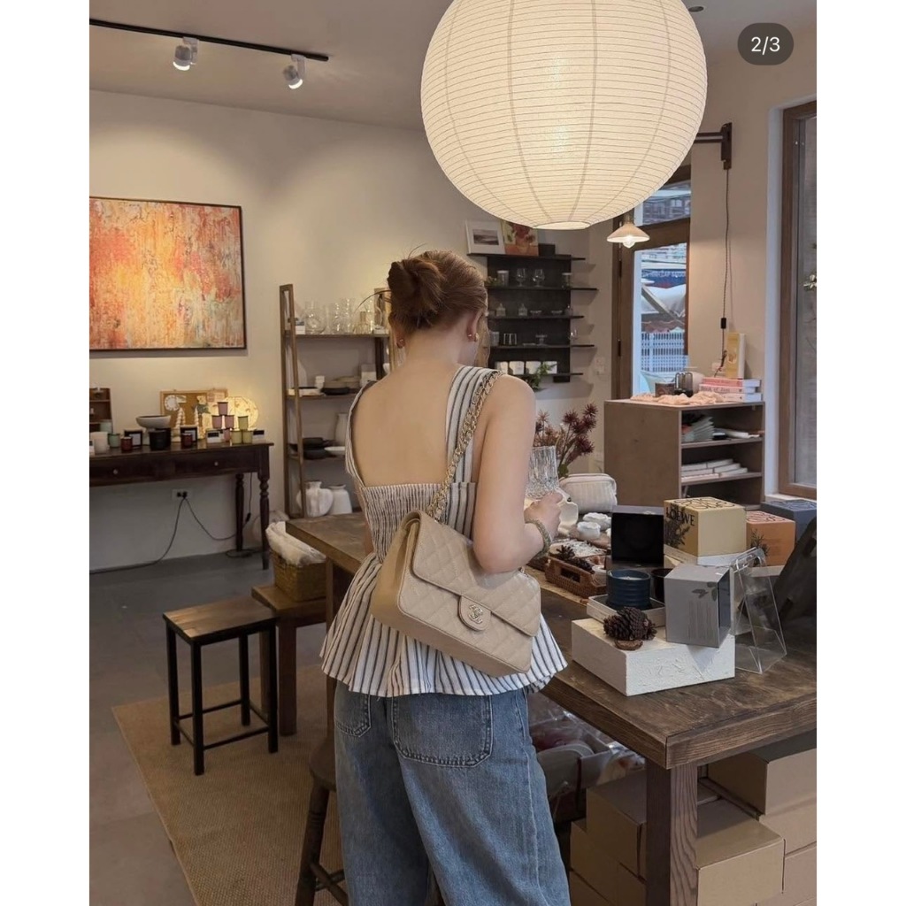 ÁO 2 DÂY BẢN TO PEPLUM HỌA TIẾT KẺ SỌC CỔ VUÔNG PHỐI CÚC BỌC XẺ TÀ SIÊU XINH 2026 - DÀNH CHO NỮ | BigBuy360 - bigbuy360.vn