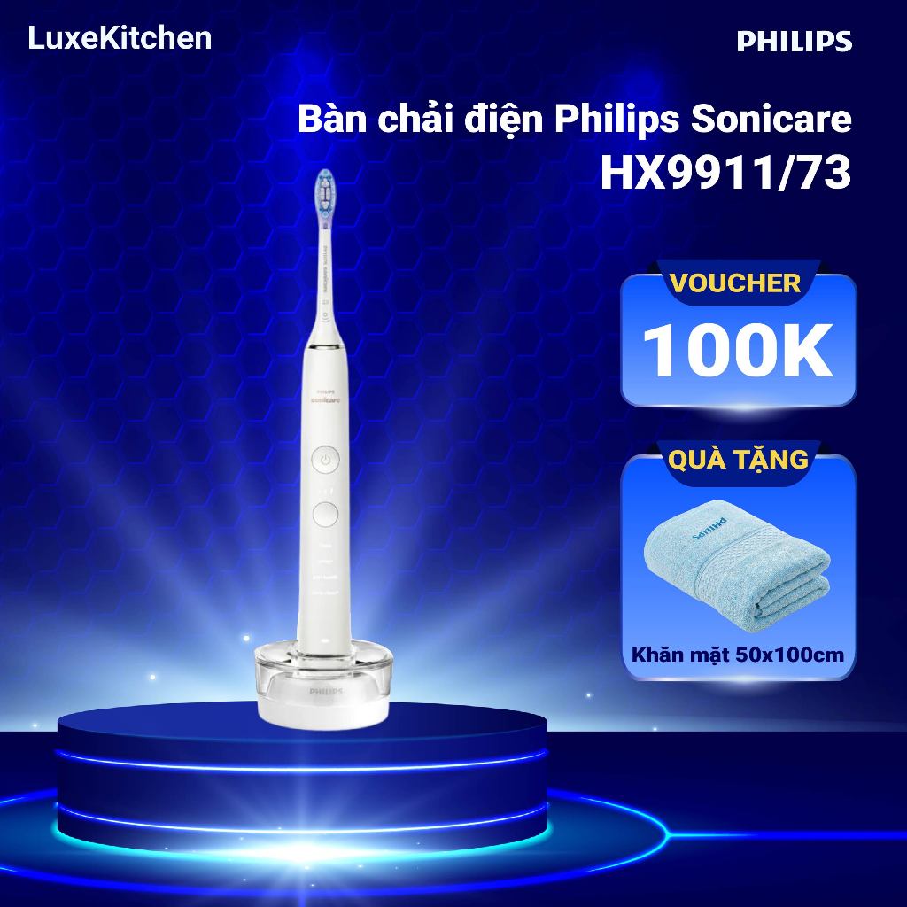 Bàn Chải Điện PHILIPS Sonicare DiamondClean HX9911/73, Công Nghệ Sóng Âm, Bảo Hành 24 Tháng