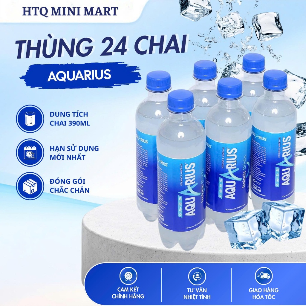 Thùng 24 chai Aquarius 390ml nước điện giải bù khoáng thể thao giải khát nhanh phục hồi năng lượng