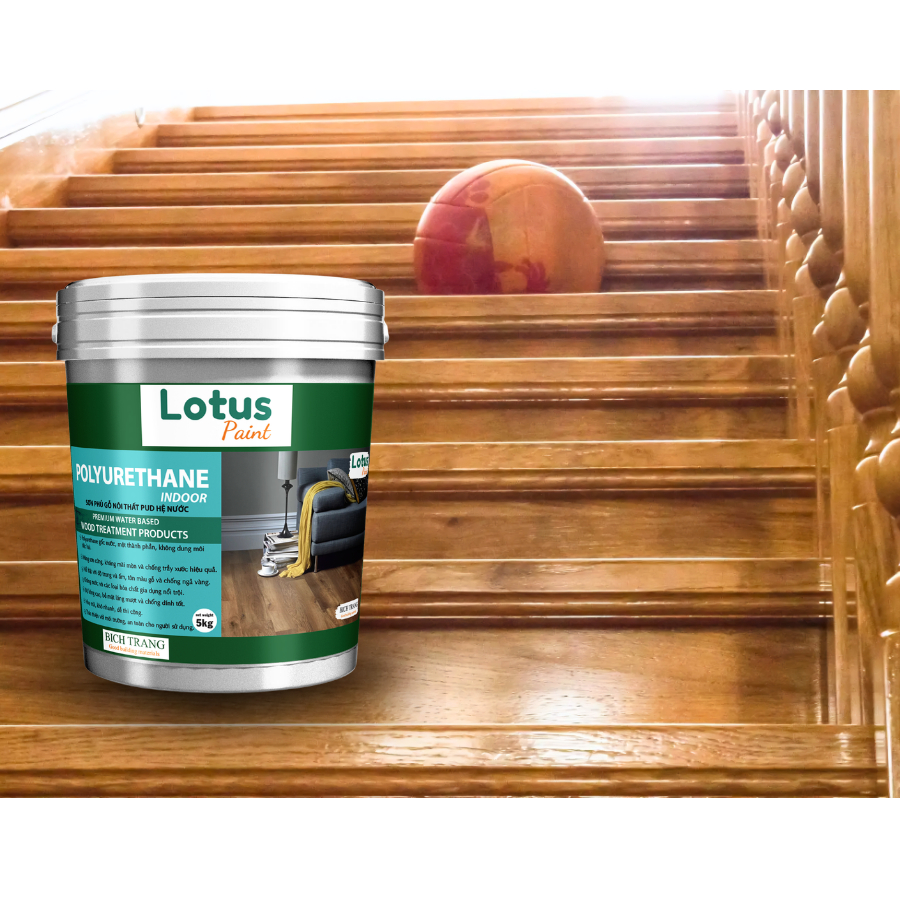 Sơn Phủ Bóng/Mờ Gỗ Nội Thất PU Hệ Nước, Độ Bóng Cao, Hạn Chế Ngả Vàng - Lotus PUD Interior [5KG]