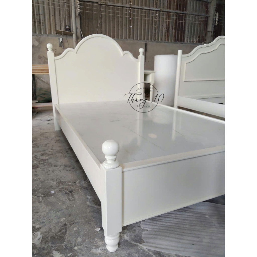 Giường Gỗ Tân Cổ Điển Farmhouse Cao Cấp Nệm 1m2 x 1m9 - Liên Hệ Trước Khi Đặt Hàng Không Có Sẵn