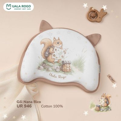 Gối cho bé Ualarogo Nana Rico sơ sinh ruột cao su non đàn hồi nâng đỡ vùng đầu vải thoáng khí UR 946