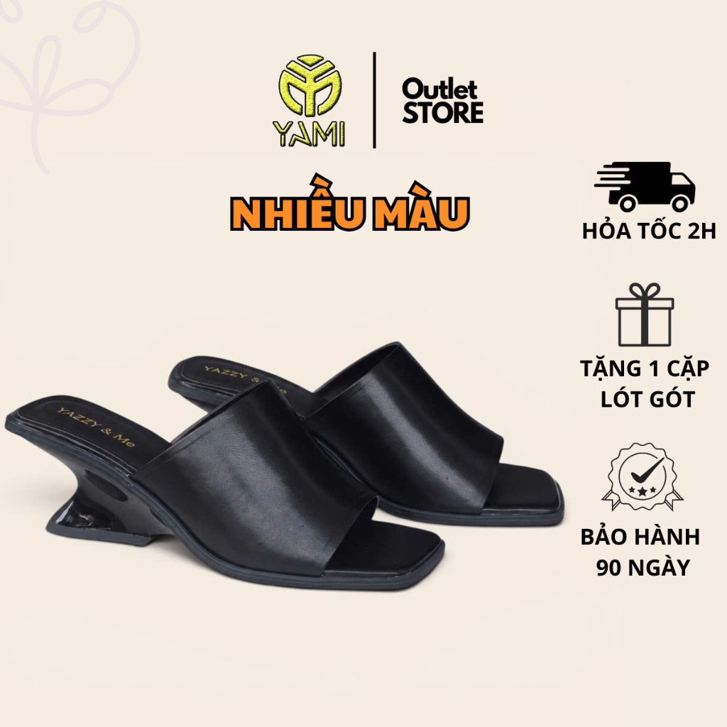Guốc Nữ Cao Gót YAZZY & Me, Dép Nữ Mũi Vuông Gót Xuồng Cong Cao 6.5cm Bảng To Che Khuyết Điểm Màu Đe