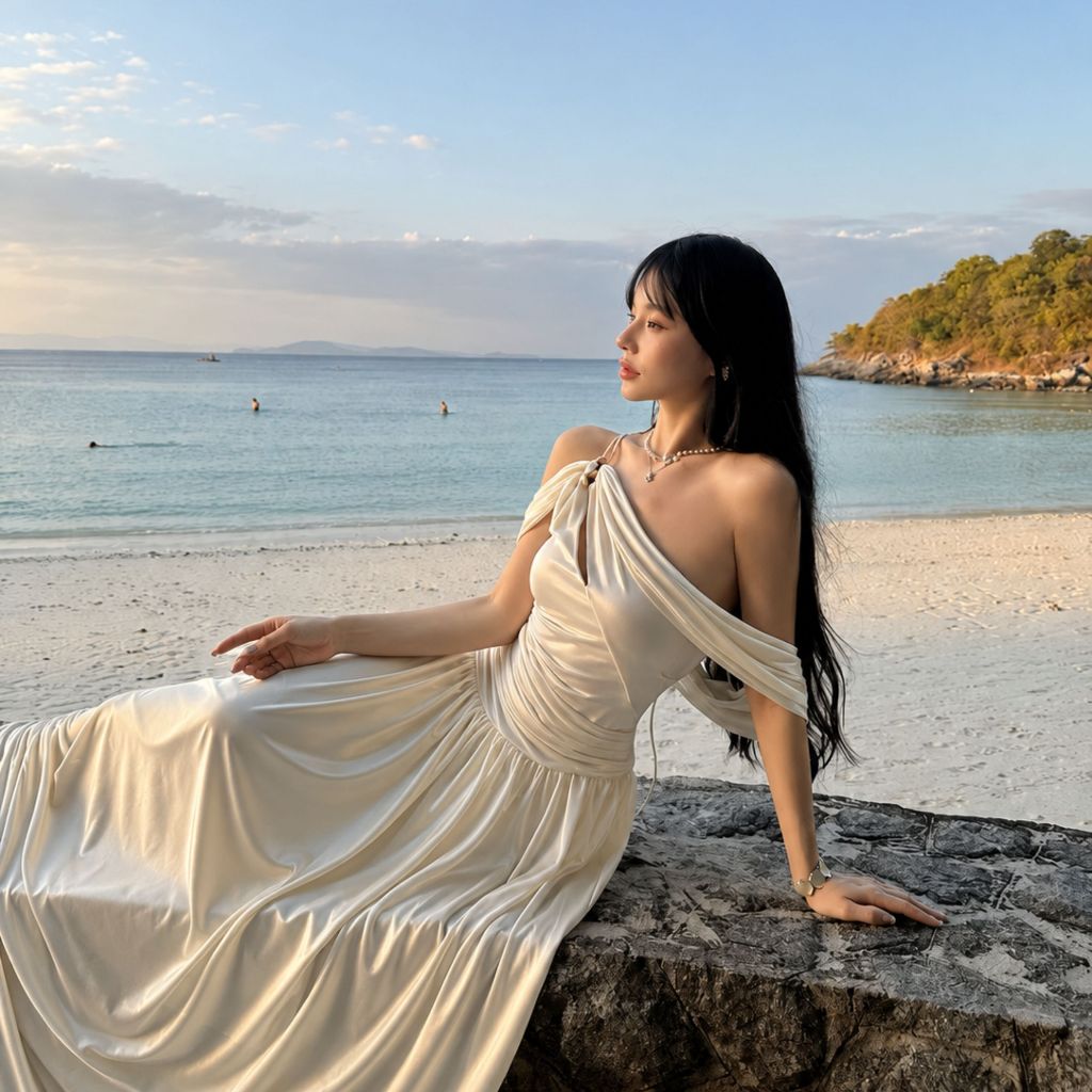 Đầm Lụa Dạ Hội Lệch Vai Dáng Xoè Mềm Mại Tôn Dáng Sang Trọng NV837 Váy Lụa Dang Maxi Cách Điệu Nhúng Eo | BigBuy360 - bigbuy360.vn